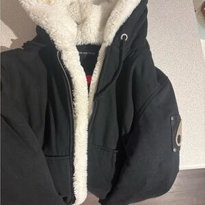 Moose Knuckles Black Jacket with Cream Fleece